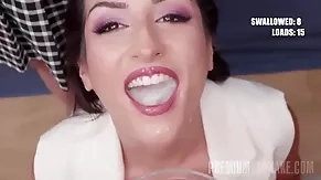 blowjob brunette bukkake cum cum in mouth cumshot