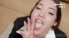 blowjob brunette bukkake cum cum in mouth cumshot