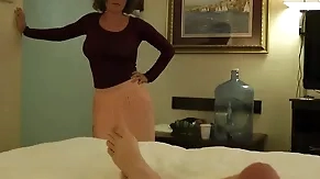 bed brunette cowgirl pov skirt tits